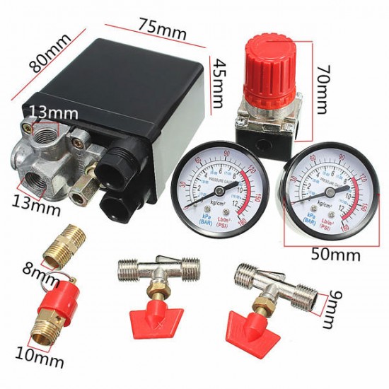 Air Compressor Pressure Valve 180PSI Gauges Regulator Pump Control Switch