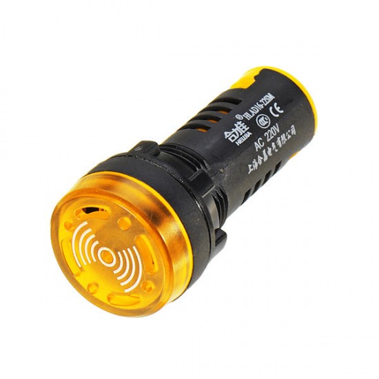 AC 220V 22mm Flash Buzzer Indicator Light Signal Lamp Yellow