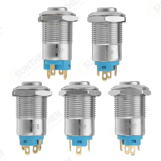 Silver 12mm LED Metal Push Button Latching Switch 4Pin Waterproof Push Button Switch