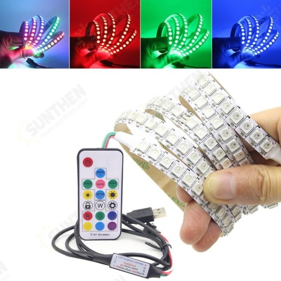 1M WS2812B Full Color Non-waterproof 144LEDs RGB Strip Light with 17 Keys Remote Control DC5V