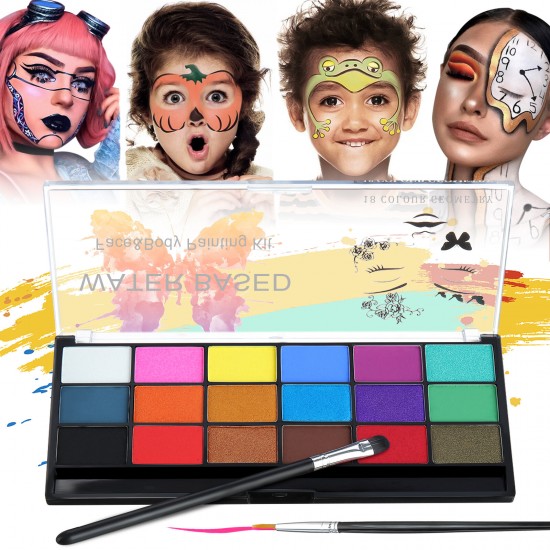 18 Colors Face Paint Kit Face Body Tattoo Paint for Music Festivals Parties Halloween