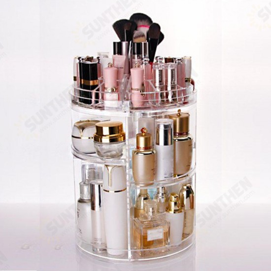 3 Tier Acrylic Cosmetic Makeup Jewelry 360° Rotating Storage Organizer Case