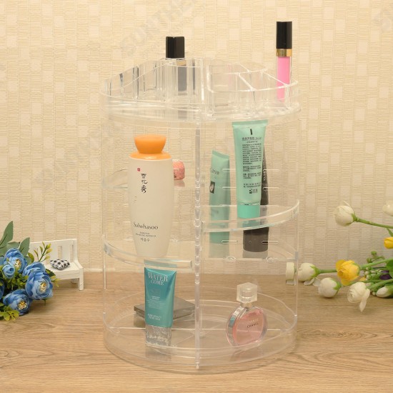 3 Tier Acrylic Cosmetic Makeup Jewelry 360° Rotating Storage Organizer Case