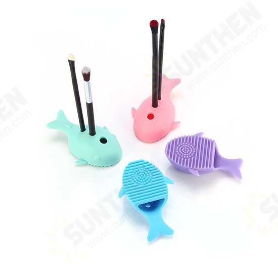 4 Colors Cute Malfunctional Whale Shaped Silicone Makeup Brushes Cleaning Washing Holder Tools