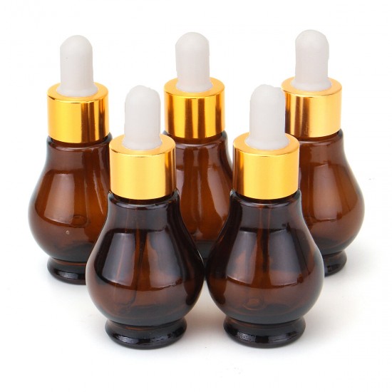 5Pcs Amber Glass Pipette Eye Dropper Bottles for Aromatherapy Essential Oil Perfume Toner