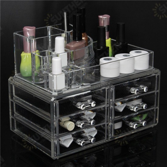 6 Drawer Clear Acrylic Make Up Organizer Drawers Cosmetic Display Holder Case Storage 2 Layer