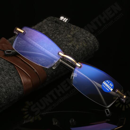 Frameless Diamond Trimming Reading Glasses Anti-blue Light Neutral Reading Glasses With Glasses Box