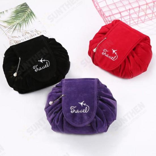 Lazy Big Capacity Cosmetic Bag Flannel Drawstring Travel Makeup Storage Bag