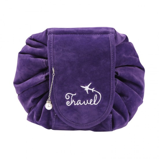Lazy Big Capacity Cosmetic Bag Flannel Drawstring Travel Makeup Storage Bag