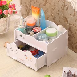 Smiling Face Cute Wooden White Makeup Organizer Neat Table Collecting Case Cosmetics Tools Smiling Face Cute Wooden White Makeup Organizer Neat Table Collecting Case Cosmetics Tools