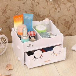 Smiling Face Cute Wooden White Makeup Organizer Neat Table Collecting Case Cosmetics Tools Smiling Face Cute Wooden White Makeup Organizer Neat Table Collecting Case Cosmetics Tools