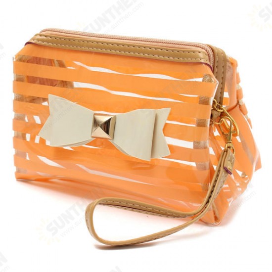 Stripe Transparent Cosmetic Bag Travel PVC Bow Tie Make Up Organizer Case Stripe Transparent Cosmetic Bag Travel PVC Bow Tie Make Up Organizer Case