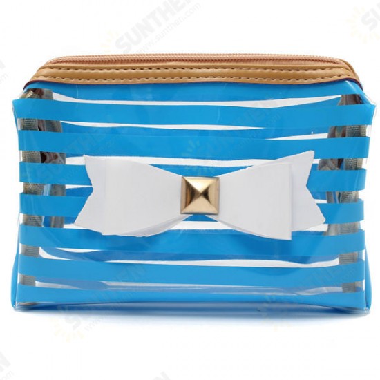 Stripe Transparent Cosmetic Bag Travel PVC Bow Tie Make Up Organizer Case Stripe Transparent Cosmetic Bag Travel PVC Bow Tie Make Up Organizer Case