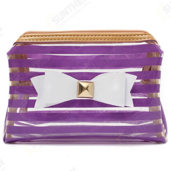 Stripe Transparent Cosmetic Bag Travel PVC Bow Tie Make Up Organizer Case Stripe Transparent Cosmetic Bag Travel PVC Bow Tie Make Up Organizer Case