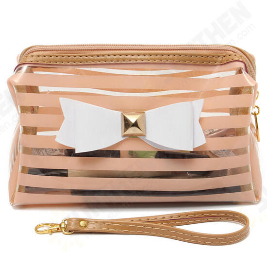 Stripe Transparent Cosmetic Bag Travel PVC Bow Tie Make Up Organizer Case Stripe Transparent Cosmetic Bag Travel PVC Bow Tie Make Up Organizer Case