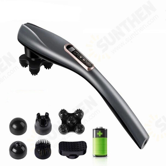 220V 2000mAh Electric Handheld Vibrating Massager Cordless Massage Stick for Shoulder Neck Waist Back Massage With 6 Massage Heads