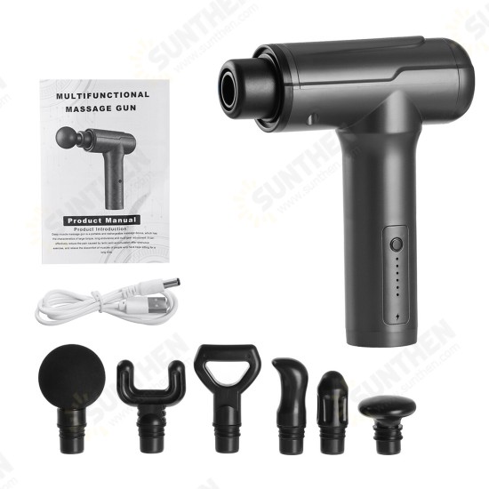 6 Speed USB Electric Fasic Massage Guns Deep Tissue Percussion Massager Muscle Vibrating Relaxing Pain Relief Device W/ 6 Heads 6 Speed USB Electric Fasic Massage Guns Deep Tissue Percussion Massager Muscle Vibrating Relaxing Pain Relief Device W/ 6 Heads