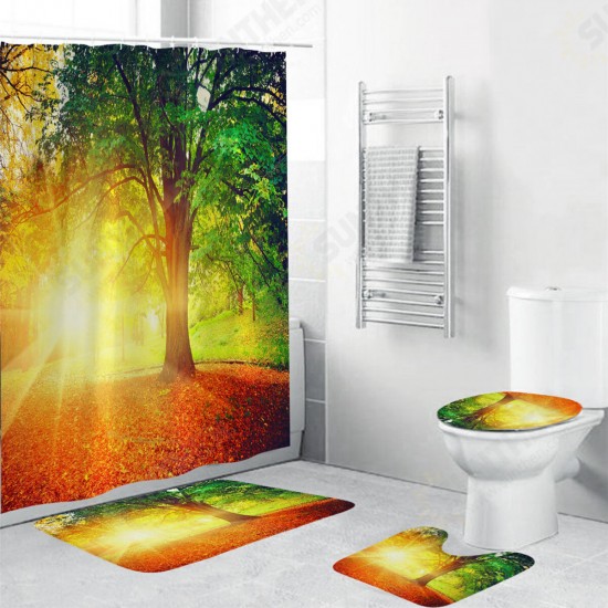 4 Pcs/Set Shower Curtain Waterproof Bathroom Bath Mat Rug Toilet Lid Cover Home