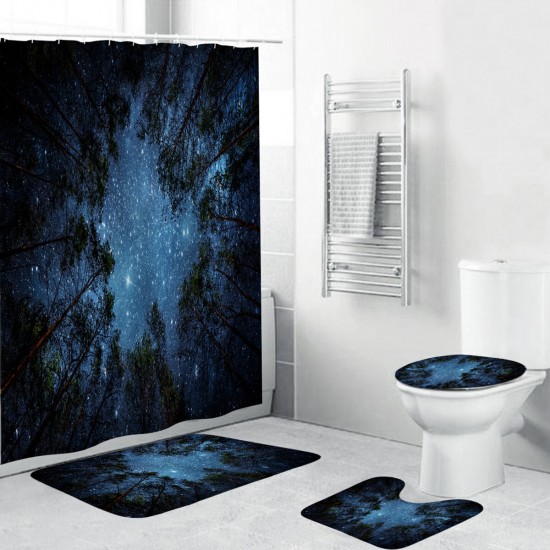 4 Pcs/Set Shower Curtain Waterproof Bathroom Bath Mat Rug Toilet Lid Cover Home