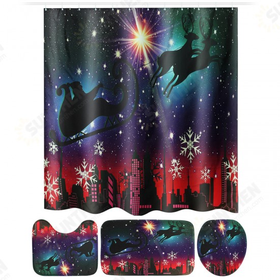 Christmas Shower Curtain Bathroom Rug Mat Toilet Lid Cover Bath Set Non Slip