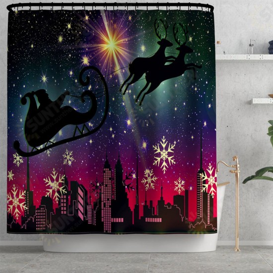 Christmas Shower Curtain Bathroom Rug Mat Toilet Lid Cover Bath Set Non Slip