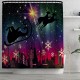 Christmas Shower Curtain Bathroom Rug Mat Toilet Lid Cover Bath Set Non Slip