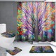 Colorful Dreamy Tree Pattern Bathroom Waterproof Shower Curtain Floor Mat Pedestal Rug Toilet Lid Cover Bath Mat