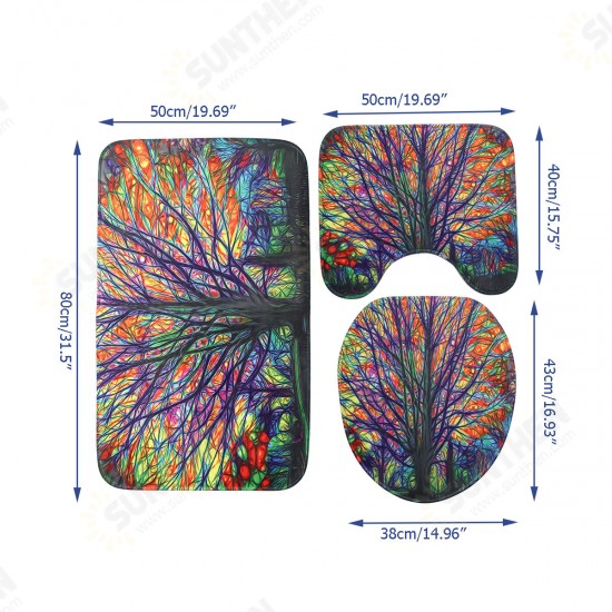 Colorful Dreamy Tree Pattern Bathroom Waterproof Shower Curtain Floor Mat Pedestal Rug Toilet Lid Cover Bath Mat