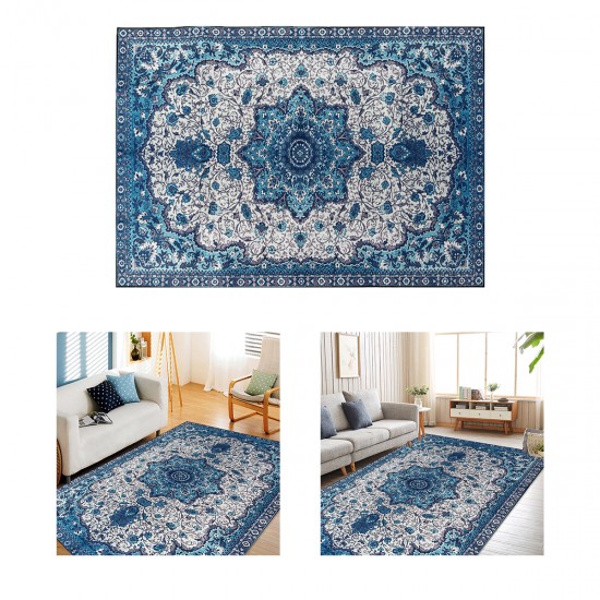 Premium Large Floor Rug Navy Blue Super Soft Print Traditional Persian Carpet