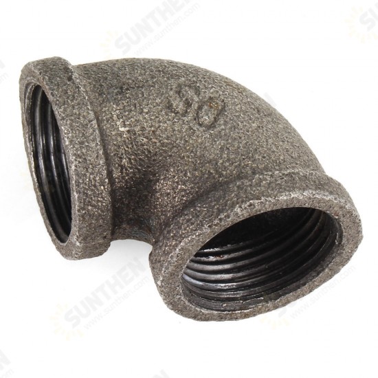 1/2 Inch 4/3 Inch Black 90 degree Malleable Iron Pipe Threaded Elbow For DIY Flange Fittings Bracket