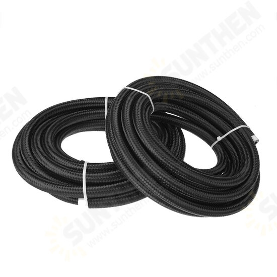 20FT AN6 AN8 Fuel Hose Oil Gas Line Nylon Stainless Steel Braided Silver Black