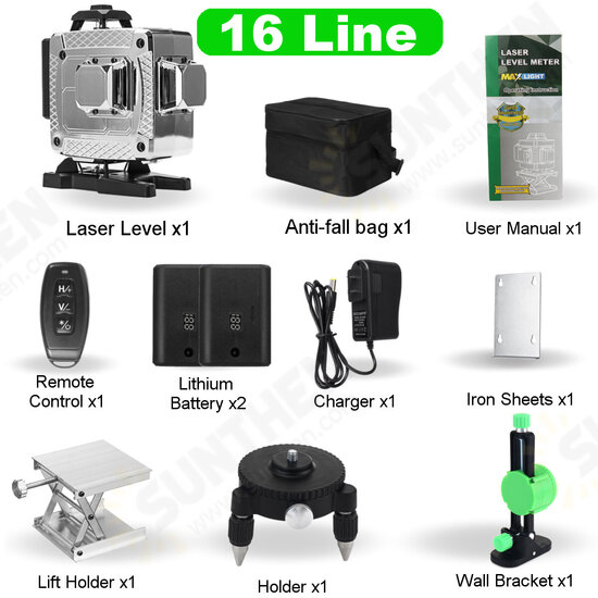 12/16 Lines 4D Green Light Laser Level Auto Self Leveling Cross 360° Rotary Measuring