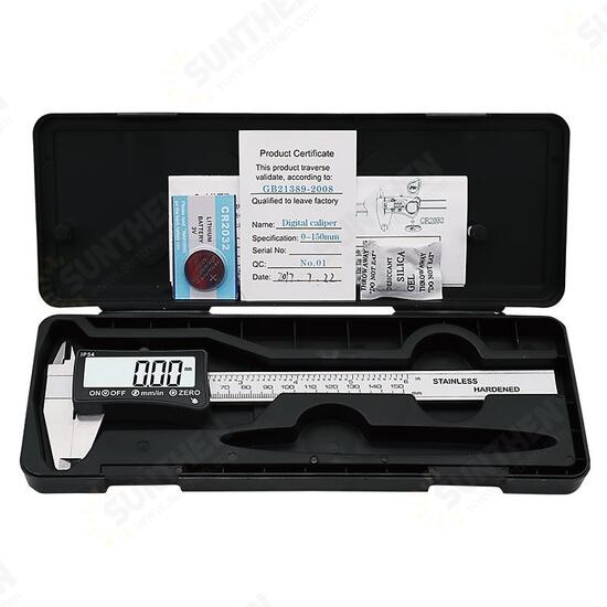 150mm Stainless Steel Digital Caliper IP54 Coolant Proof Digital Caliper Full-screen LCD Display