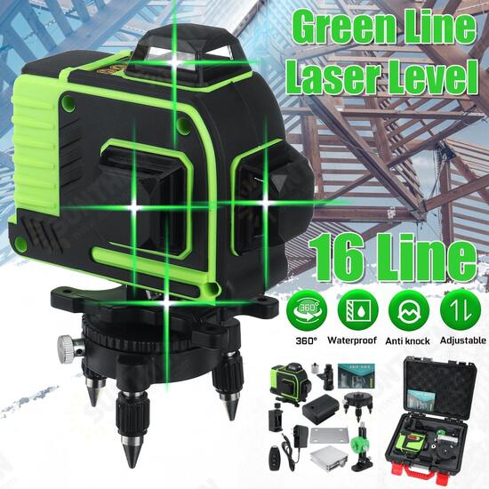 16 Line 360 Horizontal Vertical Cross 3D Green Light Laser Level Self-Leveling Measure Super Powerful Laser Beam