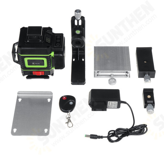 16-Line Strong Green Light 3D Remote Control Laser Level Measure with Wall Attachment Frame