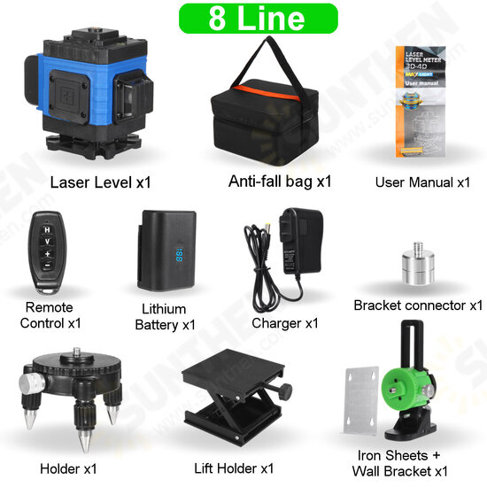 16/12/8 Line 360° Horizontal Vertical Cross 4D Green Light Laser Level Self-Leveling Measure Super Powerful Laser Beam