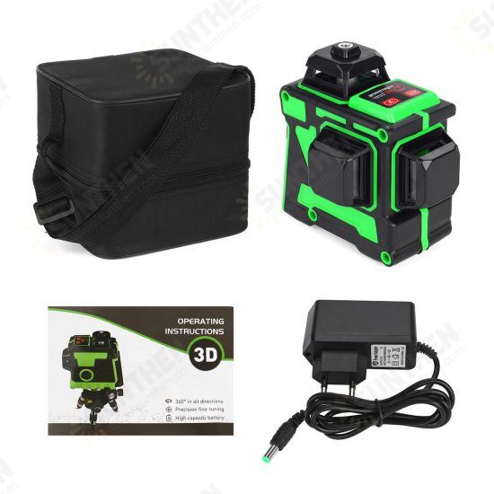 3D 12 Line Green Light Laser Level Digital Self Leveling 360° Rotary Measure