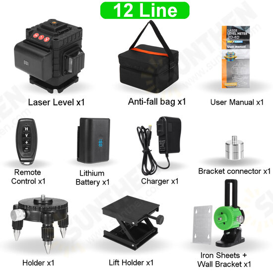 8/12/16 Line Laser Level Green Light Auto Self Leveling Cross 360° Measuring