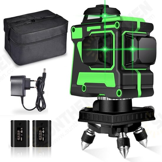 Dual Battery Self Leveling 360° Rotary 12 Lines Laser Level Green Light Infrared Laser Outdoor Strong Light Level 3D