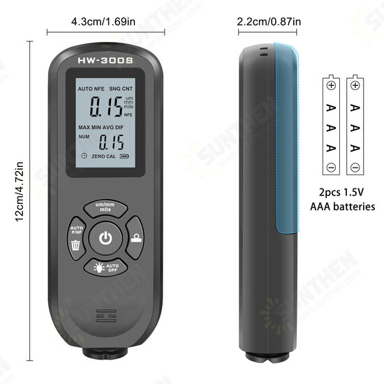 HW-300S 0-2000UM Coating Thickness Gauge Car Paint Electroplated Metal Coating Thickness Tester Meter