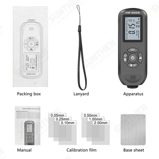 HW-300S 0-2000UM Coating Thickness Gauge Car Paint Electroplated Metal Coating Thickness Tester Meter