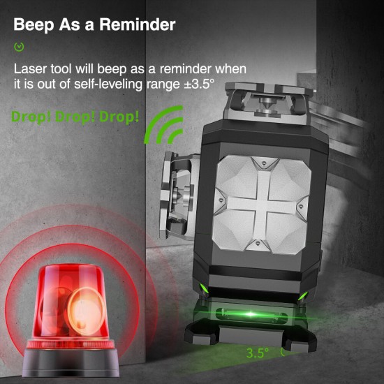 S04CG 16 lines 4D Cross Line Laser Level bluetooth & Remote Control Functions Green Beam with Hard Carry Case