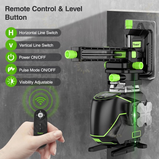 S04CG 16 lines 4D Cross Line Laser Level bluetooth & Remote Control Functions Green Beam with Hard Carry Case