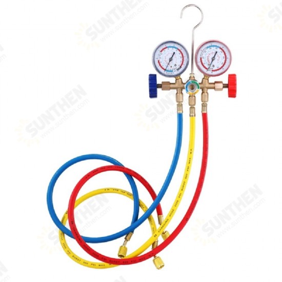 R12 R22 R404A R134A Refrigerant Manifold Gauge Air Condition Refrigeration Set Air Conditioning Tools with Hose and Hook R12 R22 R404A R134A Refrigerant Manifold Gauge Air Condition Refrigeration Set Air Conditioning Tools with Hose and Hook