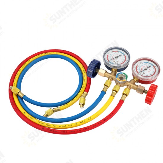 R12 R22 R404A R134A Refrigerant Manifold Gauge Air Condition Refrigeration Set Air Conditioning Tools with Hose and Hook R12 R22 R404A R134A Refrigerant Manifold Gauge Air Condition Refrigeration Set Air Conditioning Tools with Hose and Hook
