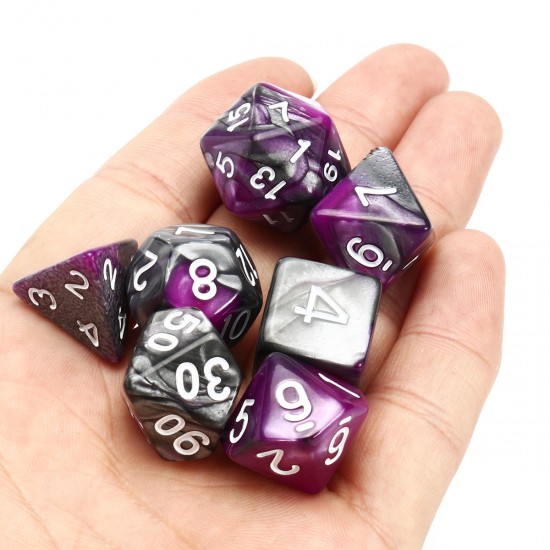7Pcs Purple Gemini Acrylic Polyhedral Dice For Dungeons Dragons RPG RPG With Bag
