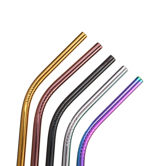 Set of 10 Multi-Color Stainless Steel Straws Drinking Tumblers Cold Beverage Cup Straw w/ Brush
