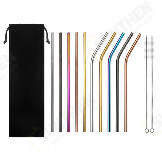 Set of 10 Multi-Color Stainless Steel Straws Drinking Tumblers Cold Beverage Cup Straw w/ Brush