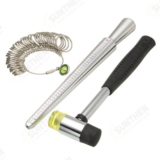 US Size Aluminum Ring Stick Sizer Mandrel Finger Guage Measuring Hammers