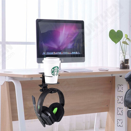 2-in-1 Headset Stand Cup Holder 360° Rotating PC Gaming Headphone Hanger Wall Hook Mount Headphone Organizer Desktop Accessories